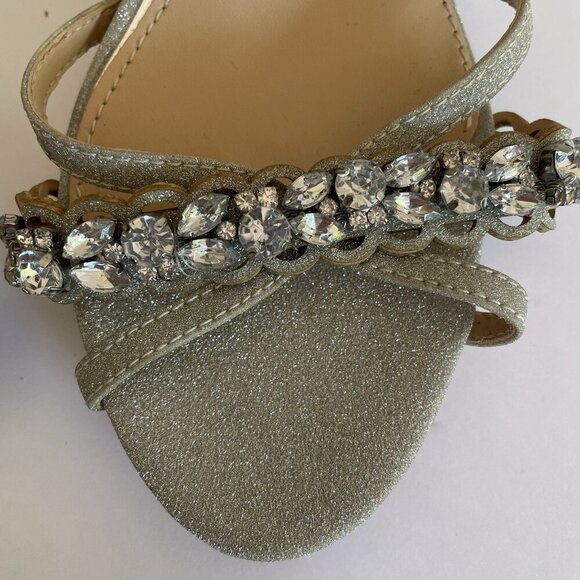 Badgley Mischka Silver Sparkle and Crystals Rhinestone Sandals Block Heels US 8 - Picture 12 of 15
